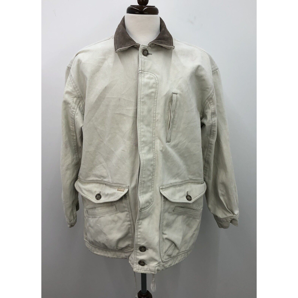 VTG Guess Classics White Canvas Suede Collar Winter Utility Jacket Mens Sz M